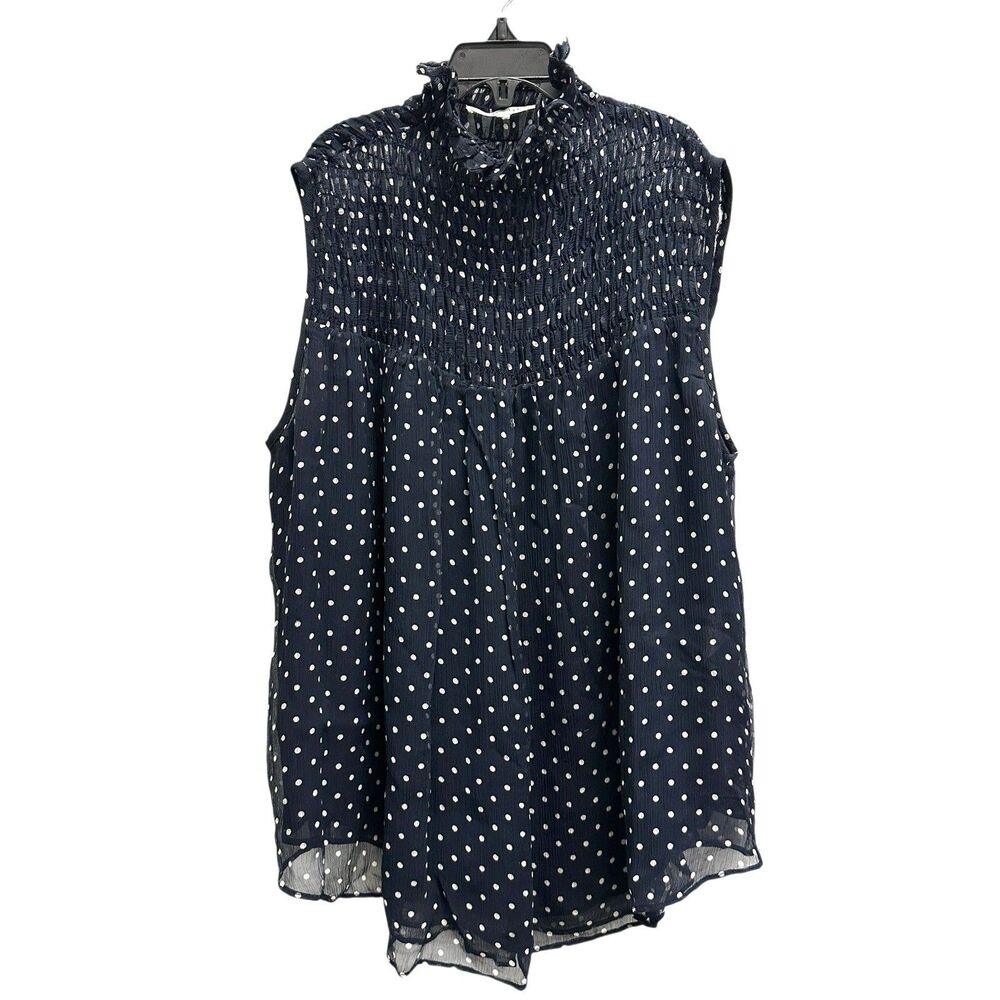 Frame 100% Silk Sleeveless Blouse Top Smocked Black Polka Dot Ruffle Babydoll SM